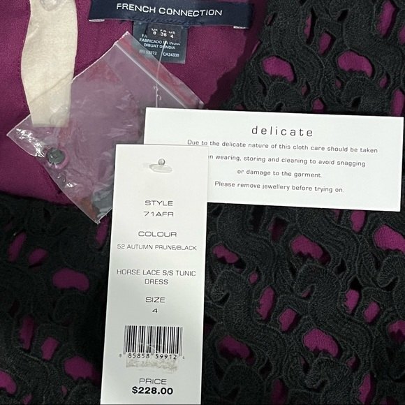 NWT French Connection Autumn Prune/Black Horse Lace Short Sleeve Tunic Dress 4 - Picture 8 of 9